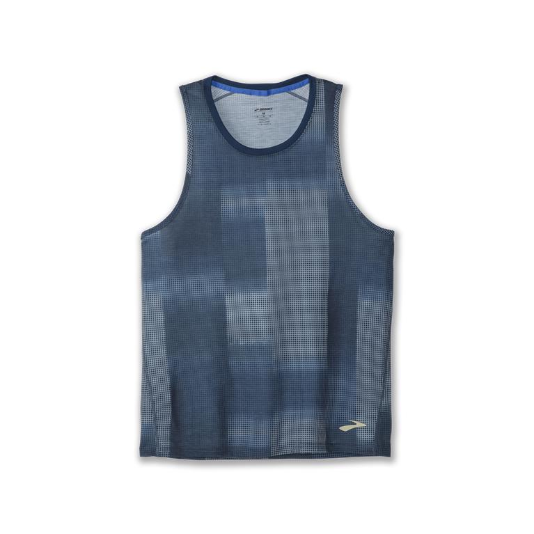 Brooks Distance Graphic Mens Running Tank Top - Indigo Rush Altitude Print - Indonesia (GLRO-71604)